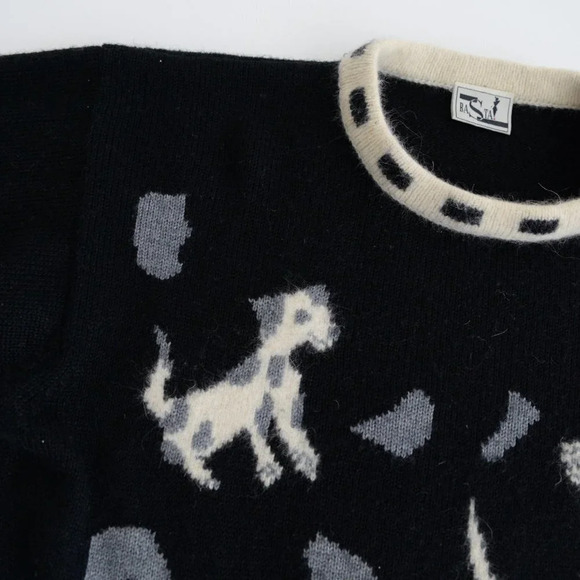Vintage Basta Black & Cream  Dogs Knit 47% Wool Crewneck Sweater Size Medium - Picture 11 of 12
